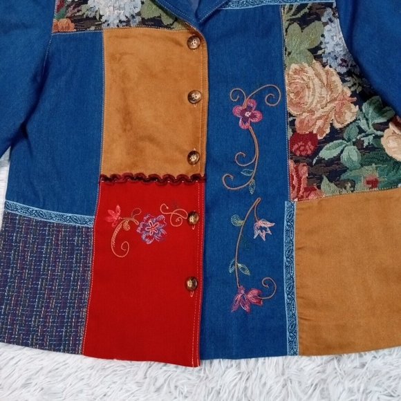 Vintage Koret Womens Jacket Blazer Blue Medium Lined Button Up Career Floral - Picture 4 of 15